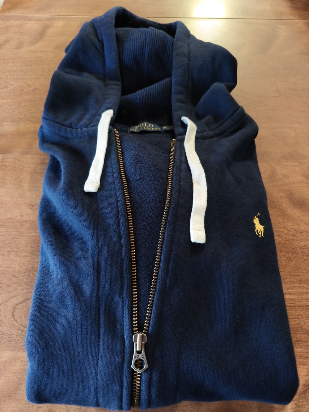 Polo by Ralph Lauren Navy Zip Hoodie with White Drawstrings and Gold Pony Logo